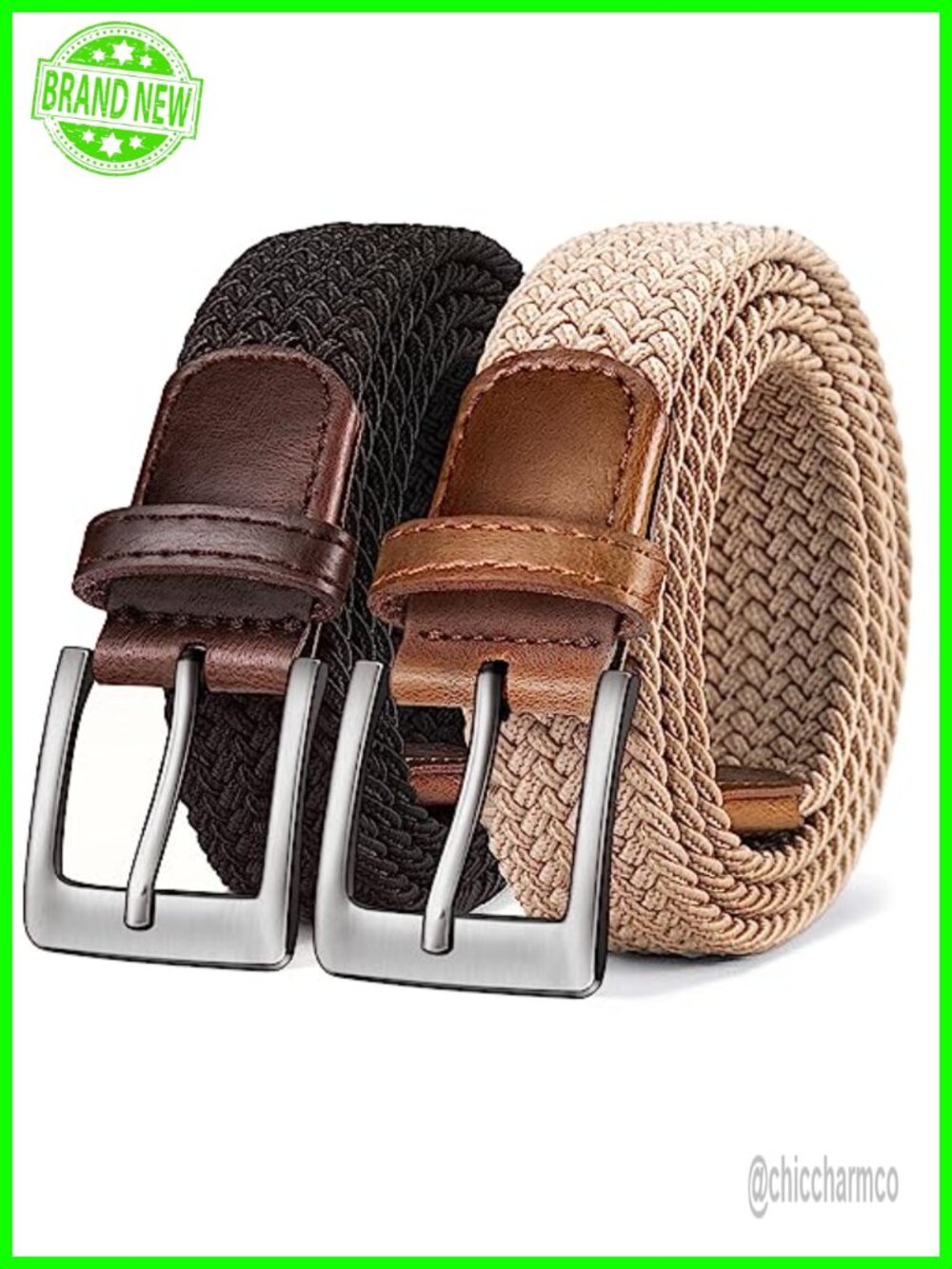 Woven Braided Stretch Web Belt 2Pack Men Gift Boxed Adjustable Golf